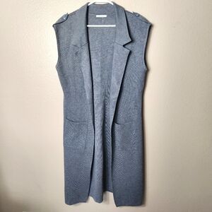 Vila Milano Womens Gray Sleeveless Open Front Coatigan/Duster-Size M